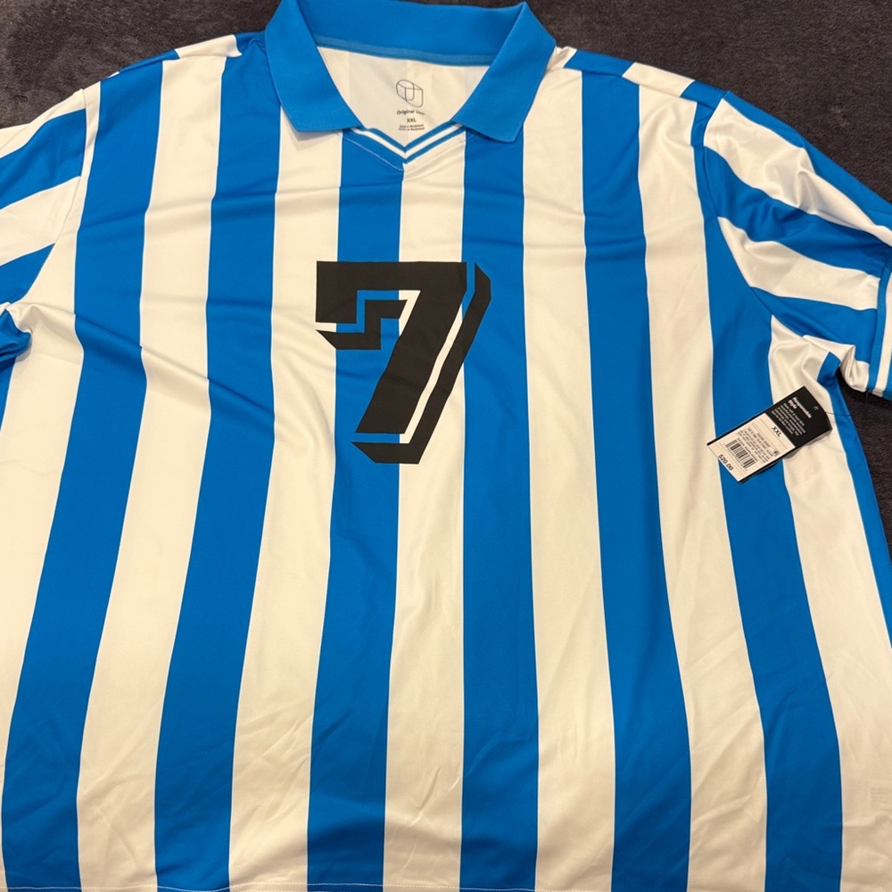 Original Use Blue and White Striped Jersey with Number 7